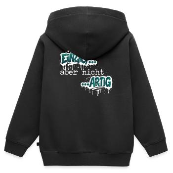 Einzig aber nicht ARTIG - Kinder Premium Organic Zip Hoodie - Schwarz - Hinten - AI Model Kid Male (0cm)