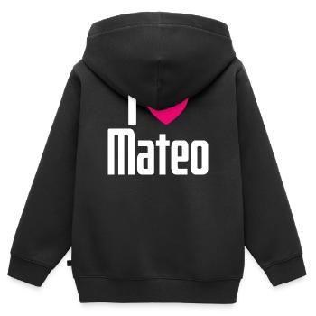 I Love Mateo Pinkes Herz Ich liebe Mateo - Kinder Premium Organic Zip Hoodie - Schwarz - Hinten - AI Model Kid Male (0cm)