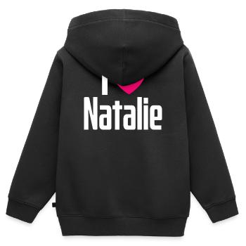 J’aime Natalie Coeur rose J’aime Natalie - Sweat Premium à capuche zippé enfant bio - noir - Dos - AI Model Kid Male (0cm)