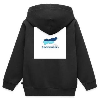 Lac de Constance paysage Logo Lakeshore - Sweat Premium à capuche zippé enfant bio - noir - Dos - AI Model Kid Male (0cm)