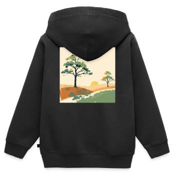 Pastell-Sonnenuntergangsbäume - Kinder Premium Organic Zip Hoodie - Schwarz - Hinten - AI Model Kid Male (0cm)