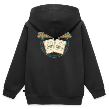 Accueil Hustle Rétro - Sweat Premium à capuche zippé enfant bio - noir - Dos - AI Model Kid Male (0cm)