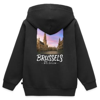 Brüssel Belgien - Kinder Premium Organic Zip Hoodie - Schwarz - Hinten - AI Model Kid Male (0cm)