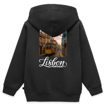 Lissabon - Kinder Premium Organic Zip Hoodie - Schwarz - Hinten - AI Model Kid Male (0cm)