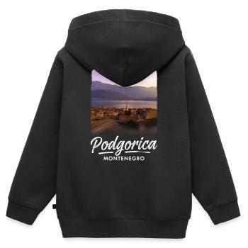 Podgorica Monténégro - Sweat Premium à capuche zippé enfant bio - noir - Dos - AI Model Kid Male (0cm)