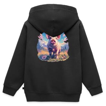Schweine Schwein - Kinder Premium Organic Zip Hoodie - Schwarz - Hinten - AI Model Kid Male (0cm)