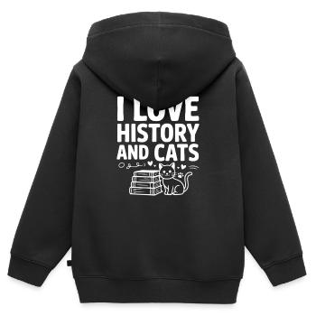 Ich liebe Geschichte und Katzen - Kinder Premium Organic Zip Hoodie - Schwarz - Hinten - AI Model Kid Male (0cm)