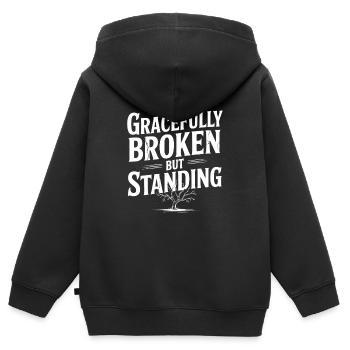 Gracieusement brisé mais debout - Sweat Premium à capuche zippé enfant bio - noir - Dos - AI Model Kid Male (0cm)
