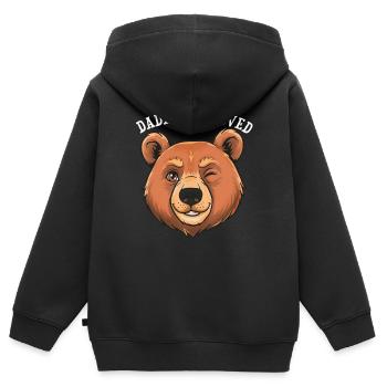 Daddy Approved Zwinker-Bär - Kinder Premium Organic Zip Hoodie - Schwarz - Hinten - AI Model Kid Male (0cm)