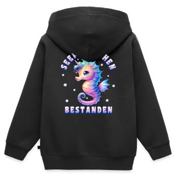 Hippocampe Badge Passé Fille - Sweat Premium à capuche zippé enfant bio - noir - Dos - AI Model Kid Male (0cm)