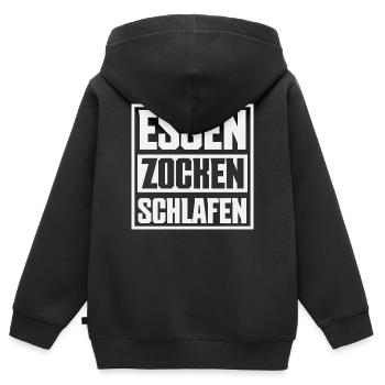 Essen Zocken Schlafen Gamer Spruch - Kinder Premium Organic Zip Hoodie - Schwarz - Hinten - AI Model Kid Male (0cm)