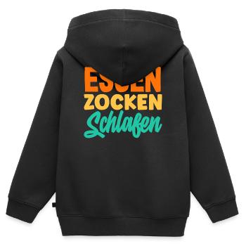 Essen Zocken Schlafen Gamer Spruch - Kinder Premium Organic Zip Hoodie - Schwarz - Hinten - AI Model Kid Male (0cm)