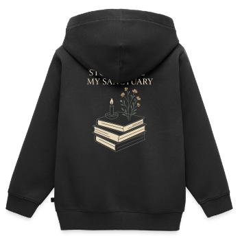 Bücherhafter, Gemütlicher - Kinder Premium Organic Zip Hoodie - Schwarz - Hinten - AI Model Kid Male (0cm)