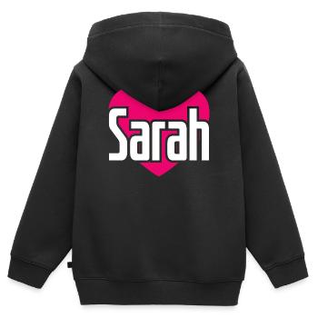 I Love Sarah Pinkes Herz Ich liebe Sarah - Kinder Premium Organic Zip Hoodie - Schwarz - Hinten - AI Model Kid Male (0cm)