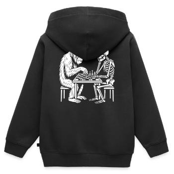 Primaten-gegen-Skelett-Schachduell - Kinder Premium Organic Zip Hoodie - Schwarz - Hinten - AI Model Kid Male (0cm)