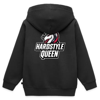 Design de la Reine Licorne Hardstyle - Sweat Premium à capuche zippé enfant bio - noir - Dos - AI Model Kid Male (0cm)