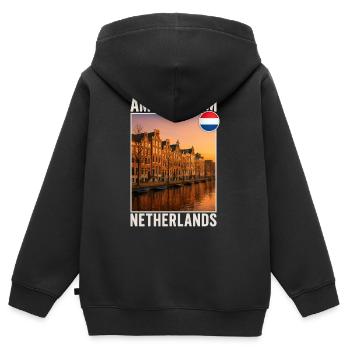 Amsterdam - Sweat Premium à capuche zippé enfant bio - noir - Dos - AI Model Kid Male (0cm)