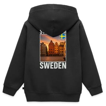 Stockholm - Kinder Premium Organic Zip Hoodie - Schwarz - Hinten - AI Model Kid Male (0cm)
