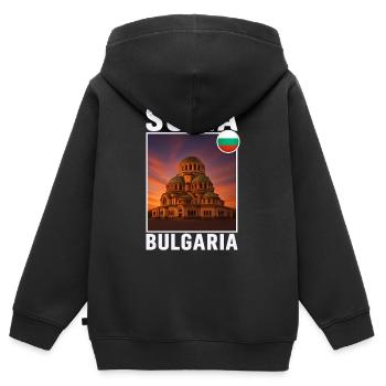 Sofia Bulgarie - Sweat Premium à capuche zippé enfant bio - noir - Dos - AI Model Kid Male (0cm)