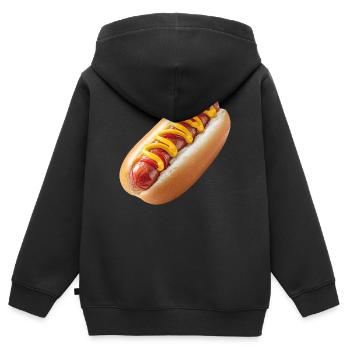 Hot dog, saucisse viennoise, saucisse - Sweat Premium à capuche zippé enfant bio - noir - Dos - AI Model Kid Male (0cm)