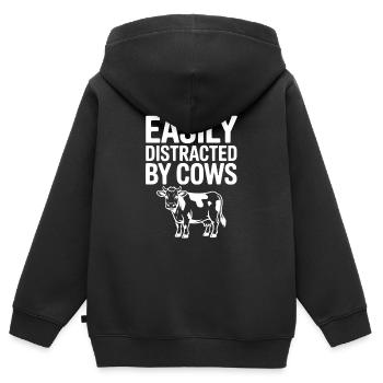 Leicht von Kühen abgelenkt - Kinder Premium Organic Zip Hoodie - Schwarz - Hinten - AI Model Kid Male (0cm)