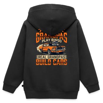 Certains grands-pères construisent des voitures, pas du bingo, le gars drôle des voitures - Sweat Premium à capuche zippé enfant bio - noir - Dos - AI Model Kid Male (0cm)