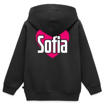 J’aime Sofia Coeur rose J’aime Sofia - Sweat Premium à capuche zippé enfant bio - noir - Dos - AI Model Kid Male (0cm)