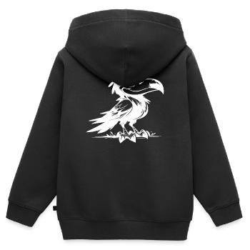 Spaßiger lachender Rabe mit goßen Augen - Kinder Premium Organic Zip Hoodie - Schwarz - Hinten - AI Model Kid Male (0cm)