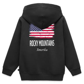 Rocky Mountains - Kinder Premium Organic Zip Hoodie - Schwarz - Hinten - AI Model Kid Male (0cm)