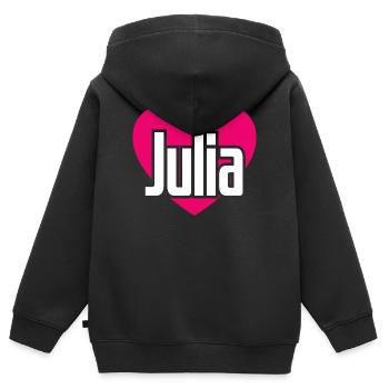 J’aime Julia Coeur rose J’aime Julia - Sweat Premium à capuche zippé enfant bio - noir - Dos - AI Model Kid Male (0cm)