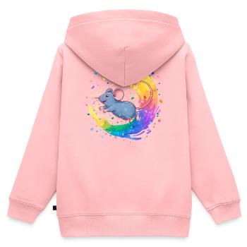 Souris colorée dans un tourbillon de couleurs - Sweat Premium à capuche zippé enfant bio - rose - Dos - AI Model Kid Female (0cm)