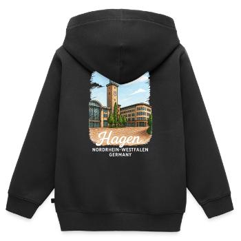 Hagen Nordrhein Westfalen - Kinder Premium Organic Zip Hoodie - Schwarz - Hinten - AI Model Kid Male (0cm)
