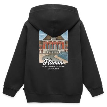 Hamm - Kinder Premium Organic Zip Hoodie - Schwarz - Hinten - AI Model Kid Male (0cm)