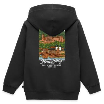 Heidelberg - Kinder Premium Organic Zip Hoodie - Schwarz - Hinten - AI Model Kid Male (0cm)