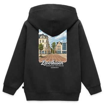Leverkusen - Kinder Premium Organic Zip Hoodie - Schwarz - Hinten - AI Model Kid Male (0cm)