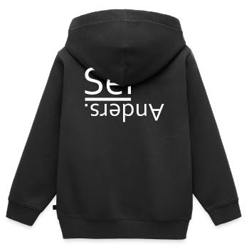 Être différent - Sweat Premium à capuche zippé enfant bio - noir - Dos - AI Model Kid Male (0cm)