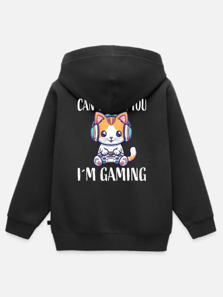 Kätzchen mit Headset beim Gaming - Kinder Premium Organic Zip Hoodie - Schwarz