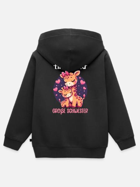 Große Schwester Giraffen Geschwisterkind - Kinder Premium Organic Zip Hoodie - Schwarz