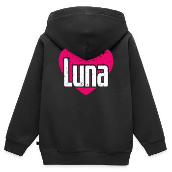 J’aime Luna Pink Heart J’aime Luna - Sweat Premium à capuche zippé enfant bio - noir - Dos - AI Model Kid Male (0cm)
