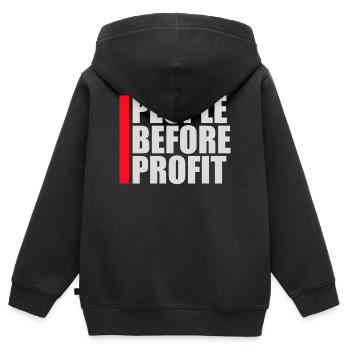 Logo de l’activisme People Before Profit Justice - Sweat Premium à capuche zippé enfant bio - noir - Dos - AI Model Kid Male (0cm)