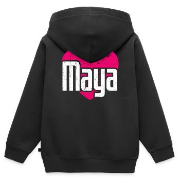 J’aime Maya Cœur Rose J’aime Maya - Sweat Premium à capuche zippé enfant bio - noir - Dos - AI Model Kid Male (0cm)