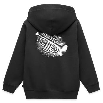 Trompeten Notenexplosion Zauber Blech mit Seele - Kinder Premium Organic Zip Hoodie - Schwarz - Hinten - AI Model Kid Male (0cm)