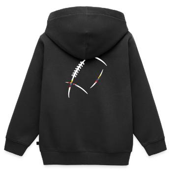 ballon de rugby éclat de couleurs  - Sweat Premium à capuche zippé enfant bio - noir - Dos - AI Model Kid Male (0cm)
