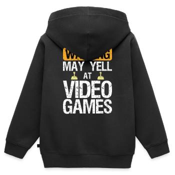 Warning May Yell at Play Video Games Gamer Gaming - Kids Premium Organic Zip-up Hoodie - black - Back - AI Model Kid Male (0cm)