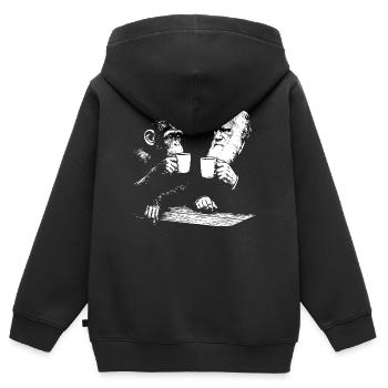 Darwin et le singe buvant du café - Sweat Premium à capuche zippé enfant bio - noir - Dos - AI Model Kid Male (0cm)