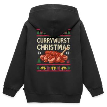 Joyeux currymas saucisse de Noël de Noël au currymas. - Sweat Premium à capuche zippé enfant bio - noir - Dos - AI Model Kid Male (0cm)