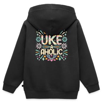 Uke-aholic - Kids Premium Organic Zip-up Hoodie - black - Back - AI Model Kid Male (0cm)