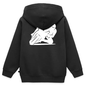 Silhouette minimaliste de moto de course - Sweat Premium à capuche zippé enfant bio - noir - Dos - AI Model Kid Male (0cm)