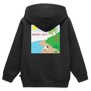 Villa d’été - Sweat Premium à capuche zippé enfant bio - noir - Dos - AI Model Kid Male (0cm)