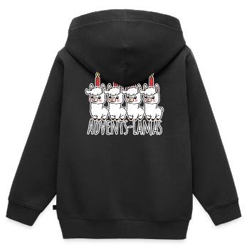 Les 4 adorables lamas de l’Avent – une bougie brûle ! - Sweat Premium à capuche zippé enfant bio - noir - Dos - AI Model Kid Male (0cm)